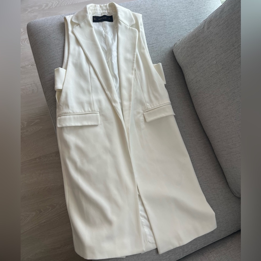 Zara Cream Longline Vest with Lapel Collar